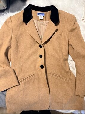 Pendleton Camel Wool Blazer with Black Velvet Collar